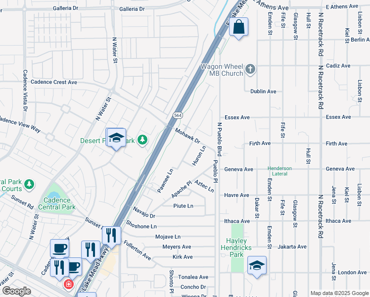 map of restaurants, bars, coffee shops, grocery stores, and more near 1136 Pawnee Lane in Henderson