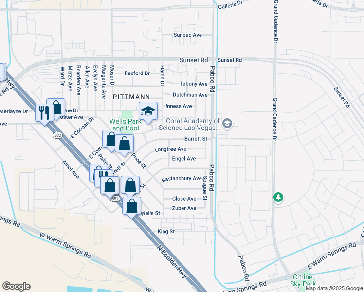 map of restaurants, bars, coffee shops, grocery stores, and more near 517 Longtree Avenue in Henderson