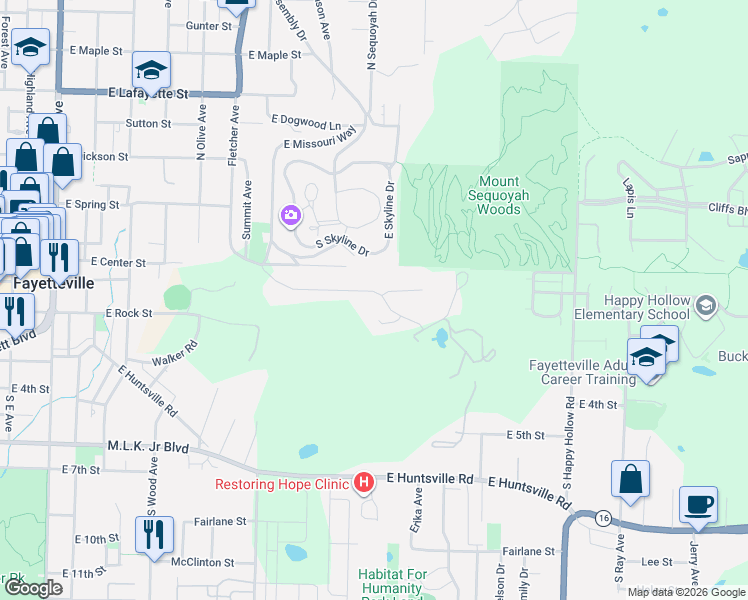 map of restaurants, bars, coffee shops, grocery stores, and more near 1119 East Rodgers Drive in Fayetteville