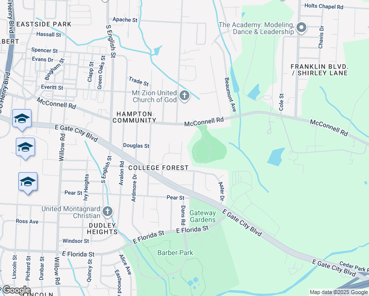 map of restaurants, bars, coffee shops, grocery stores, and more near 1109 Maury Lane in Greensboro