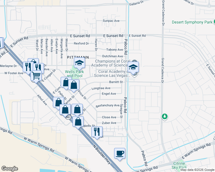 map of restaurants, bars, coffee shops, grocery stores, and more near 524 East Barrett Street in Henderson