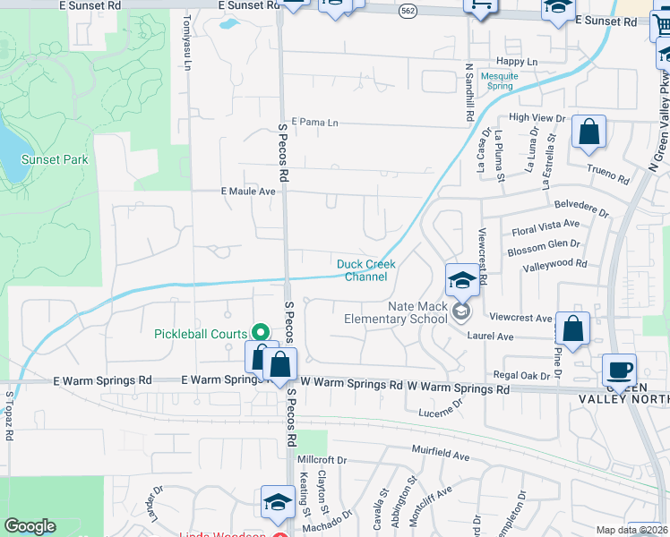 map of restaurants, bars, coffee shops, grocery stores, and more near 7080 South Pecos Road in Las Vegas