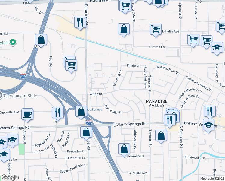map of restaurants, bars, coffee shops, grocery stores, and more near 7040 Encore Way in Las Vegas