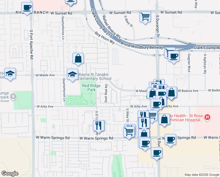 map of restaurants, bars, coffee shops, grocery stores, and more near 7003 Seat Wall Road in Las Vegas