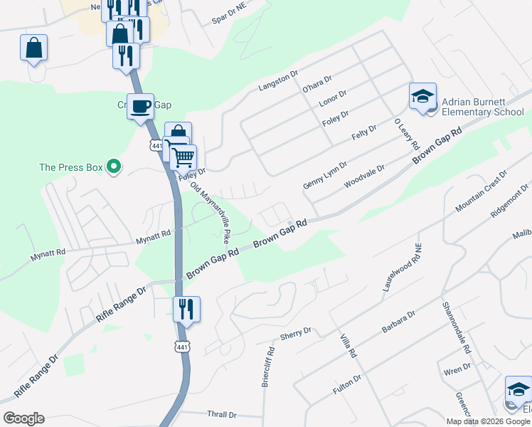 map of restaurants, bars, coffee shops, grocery stores, and more near 4000 Darwin Way in Knoxville