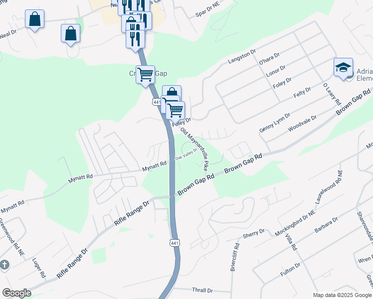 map of restaurants, bars, coffee shops, grocery stores, and more near 511 Oak Valley Drive in Knoxville