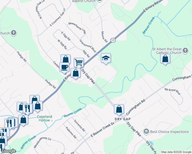 map of restaurants, bars, coffee shops, grocery stores, and more near 1536 Ellery Lane in Knoxville