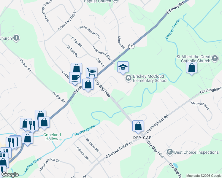 map of restaurants, bars, coffee shops, grocery stores, and more near 1536 Ellery Lane in Knoxville