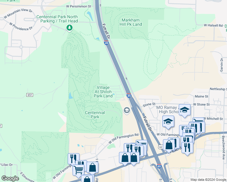 map of restaurants, bars, coffee shops, grocery stores, and more near 2815 West Hillshire Drive in Fayetteville