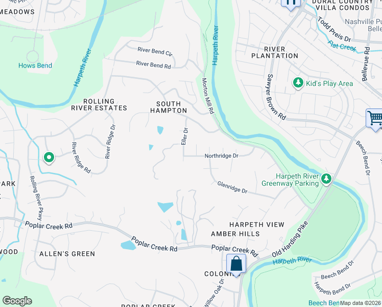 map of restaurants, bars, coffee shops, grocery stores, and more near 7005 Northridge Drive in Nashville