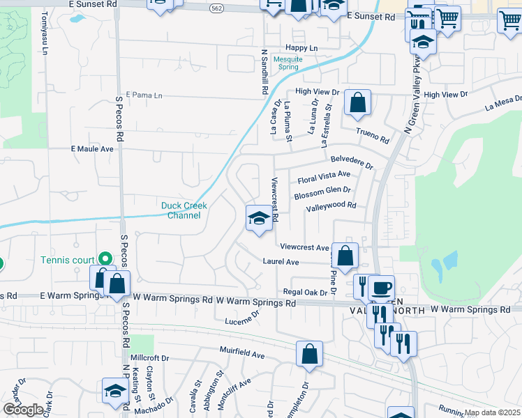map of restaurants, bars, coffee shops, grocery stores, and more near 10 Pheasant Ridge Circle in Henderson