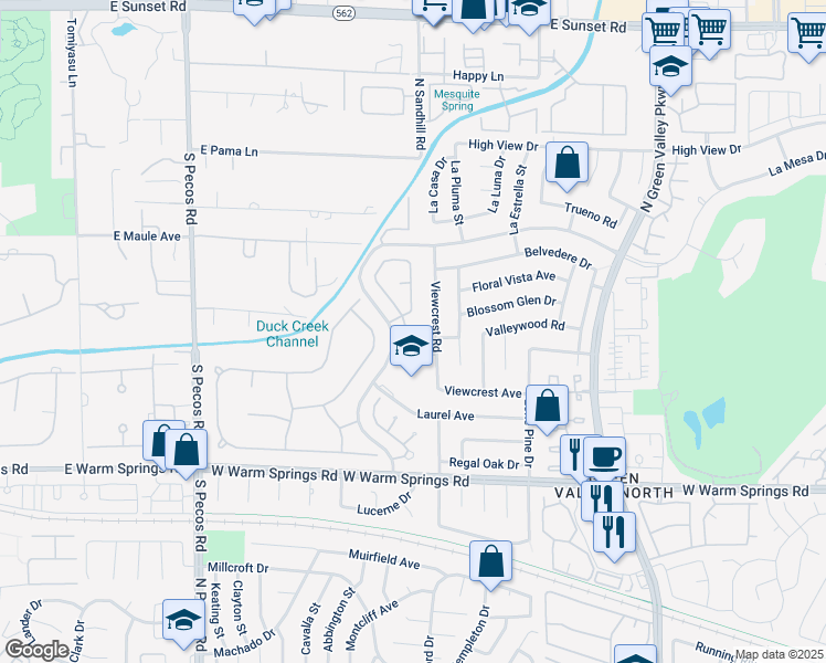 map of restaurants, bars, coffee shops, grocery stores, and more near 10 Pheasant Ridge Circle in Henderson