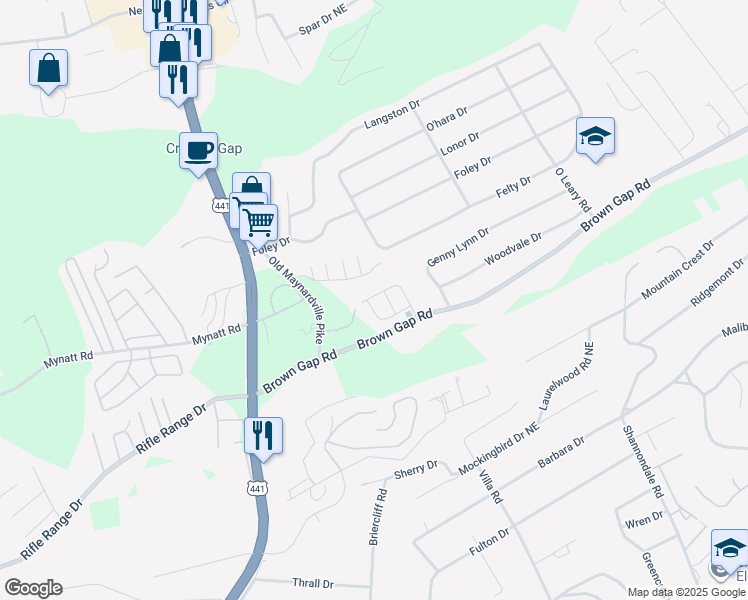 map of restaurants, bars, coffee shops, grocery stores, and more near 4000 Darwin Way in Knoxville