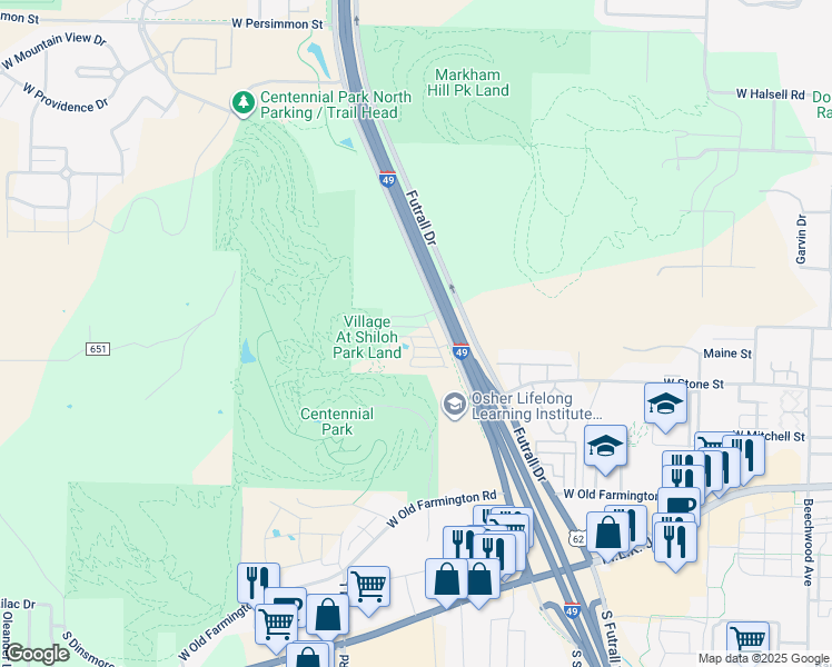 map of restaurants, bars, coffee shops, grocery stores, and more near 2815 West Hillshire Drive in Fayetteville