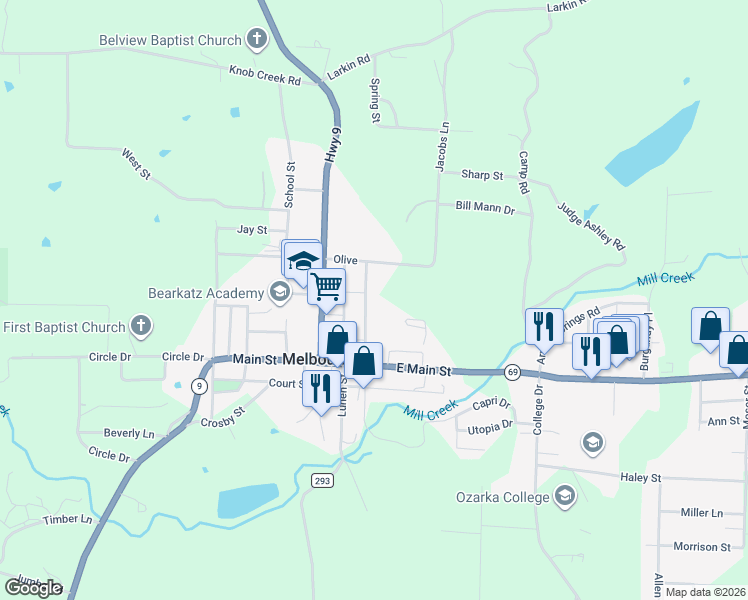 map of restaurants, bars, coffee shops, grocery stores, and more near 157 Spring Street in Melbourne