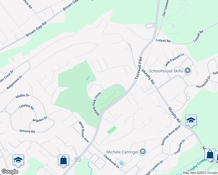 map of restaurants, bars, coffee shops, grocery stores, and more near 5322 Beverly Park Circle in Knoxville