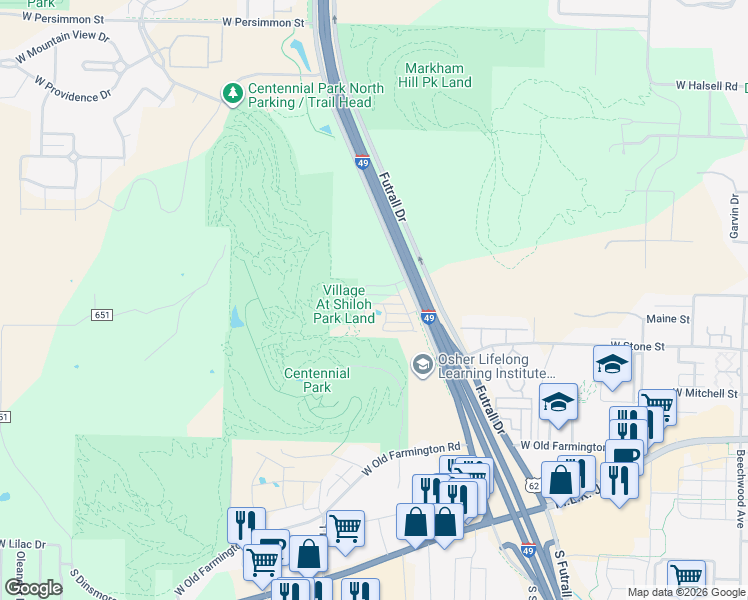 map of restaurants, bars, coffee shops, grocery stores, and more near 231 South Rolling Woods Way in Fayetteville