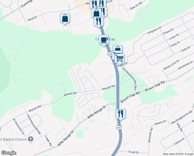 map of restaurants, bars, coffee shops, grocery stores, and more near 3605 Rothmoor Drive in Knoxville