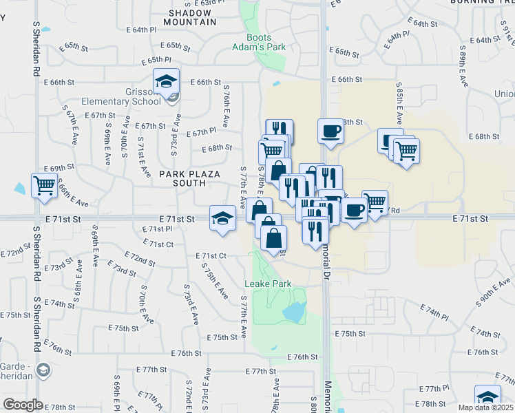 map of restaurants, bars, coffee shops, grocery stores, and more near 7012 East 4th Street in Tulsa