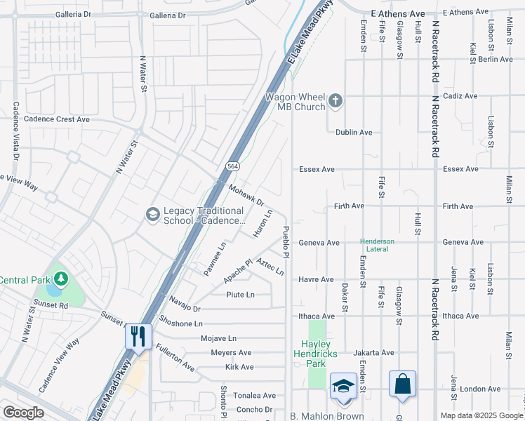 map of restaurants, bars, coffee shops, grocery stores, and more near 209 Mohawk Drive in Henderson