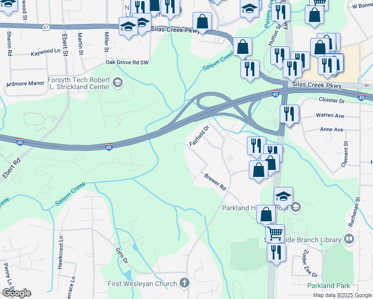 map of restaurants, bars, coffee shops, grocery stores, and more near 2704 Lovedale Avenue in Winston-Salem