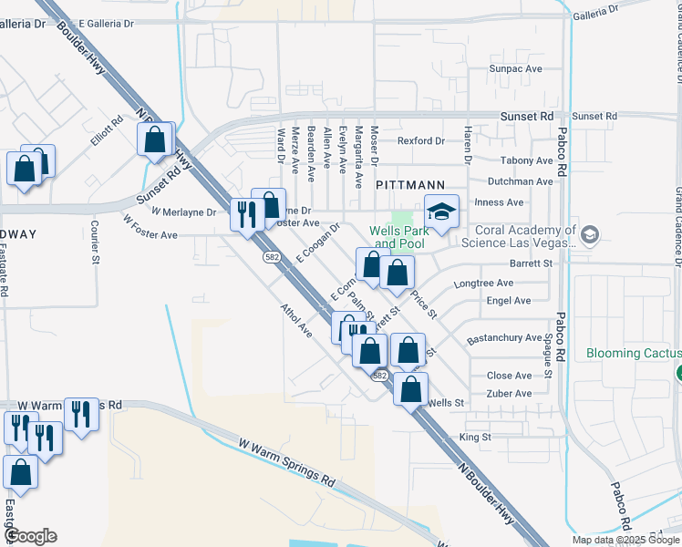 map of restaurants, bars, coffee shops, grocery stores, and more near 1608 Palm Street in Henderson