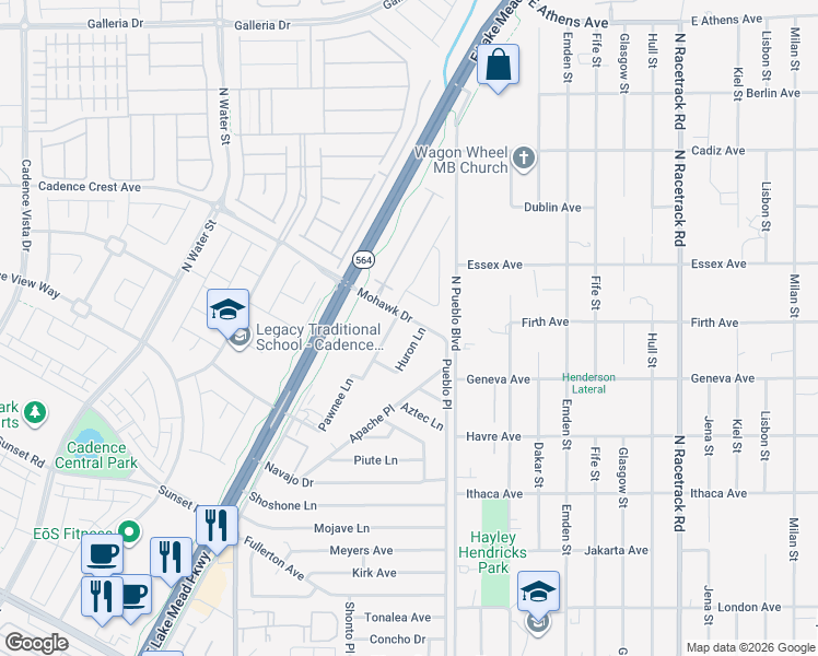map of restaurants, bars, coffee shops, grocery stores, and more near 209 Mohawk Drive in Henderson