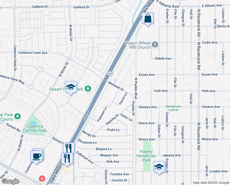 map of restaurants, bars, coffee shops, grocery stores, and more near 1138 Pawnee Lane in Henderson