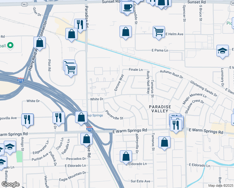 map of restaurants, bars, coffee shops, grocery stores, and more near 7040 Encore Way in Las Vegas