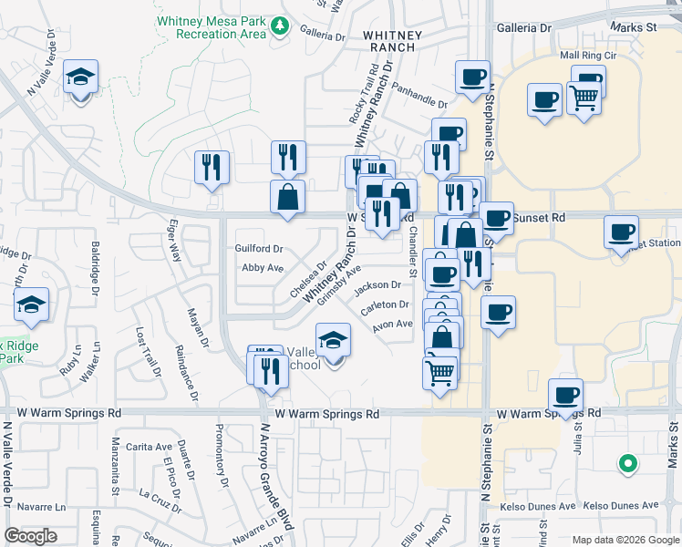 map of restaurants, bars, coffee shops, grocery stores, and more near 559 Grimsby Avenue in Henderson