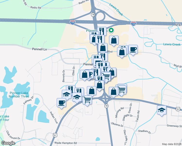 map of restaurants, bars, coffee shops, grocery stores, and more near 901 Leigh Drive in Dyersburg