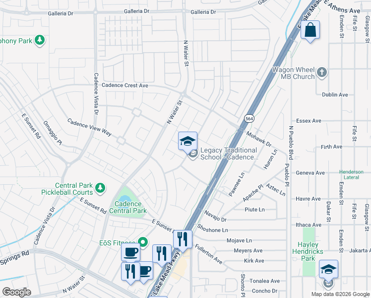 map of restaurants, bars, coffee shops, grocery stores, and more near 318 Inflection Street in Henderson