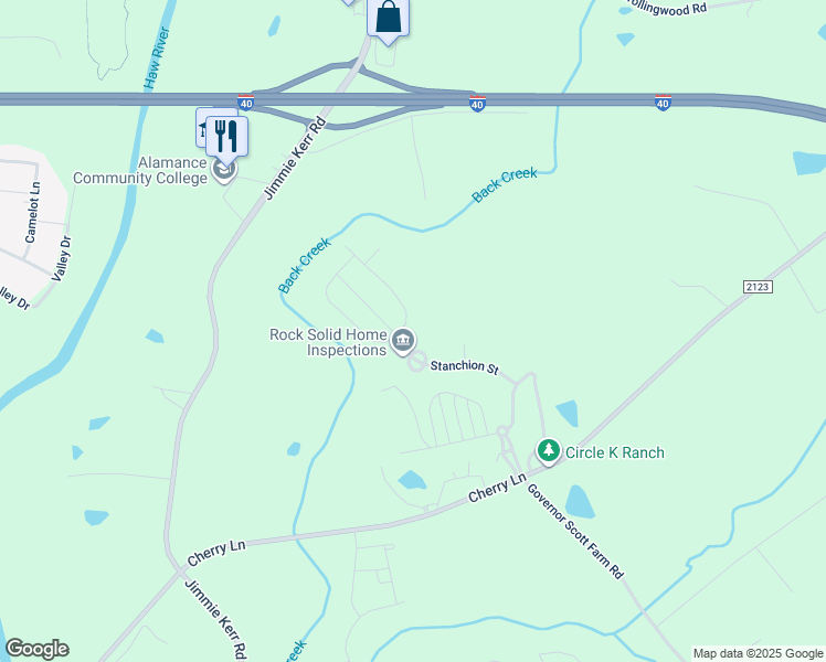 map of restaurants, bars, coffee shops, grocery stores, and more near 1713 Post Oak Drive in Haw River