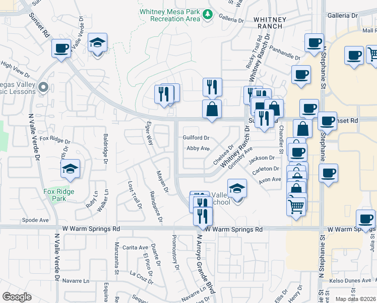 map of restaurants, bars, coffee shops, grocery stores, and more near 1619 Abby Avenue in Henderson