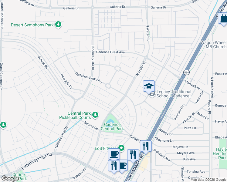 map of restaurants, bars, coffee shops, grocery stores, and more near 596 Cadence View Way in Henderson