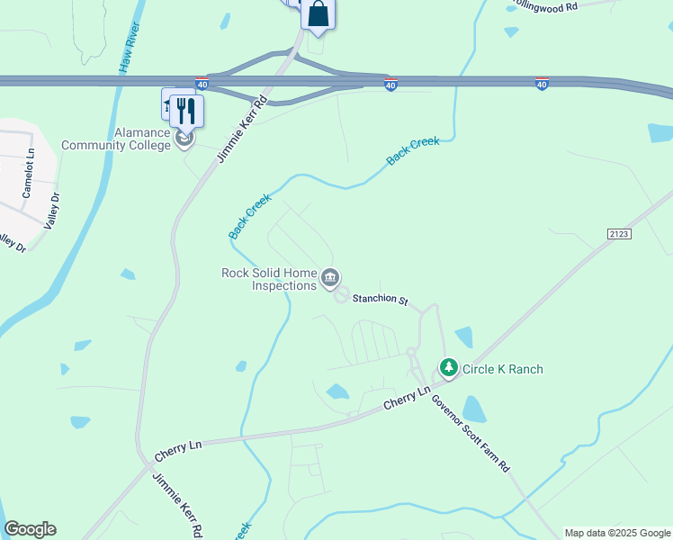 map of restaurants, bars, coffee shops, grocery stores, and more near 1713 Post Oak Drive in Haw River