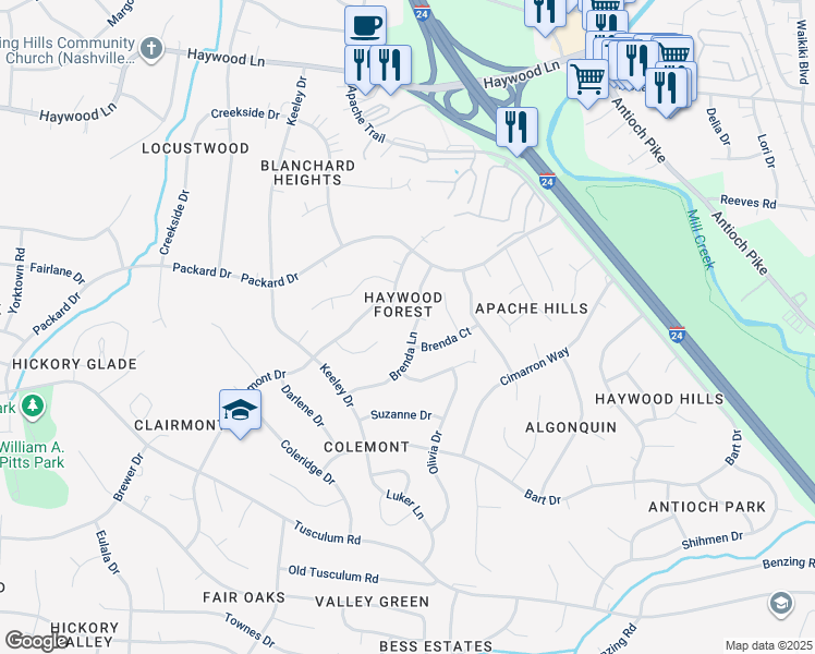 map of restaurants, bars, coffee shops, grocery stores, and more near 4740 Colemont Place in Nashville