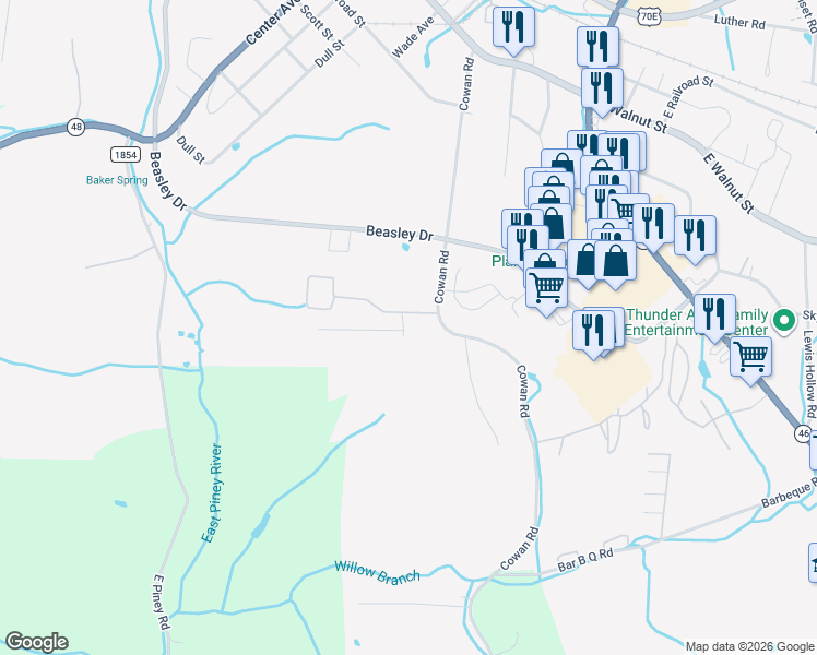 map of restaurants, bars, coffee shops, grocery stores, and more near 304 Cowan Road in Dickson