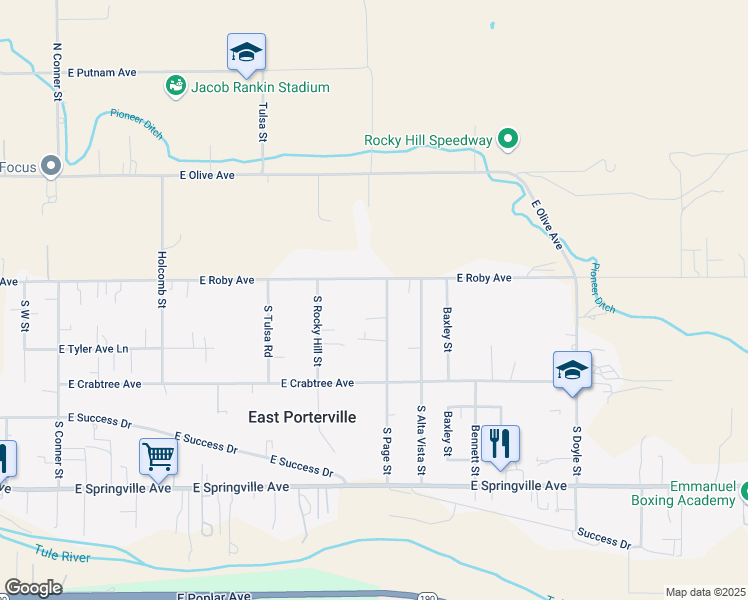 map of restaurants, bars, coffee shops, grocery stores, and more near 237 S Page St in Porterville