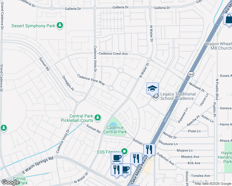 map of restaurants, bars, coffee shops, grocery stores, and more near 596 Cadence View Way in Henderson