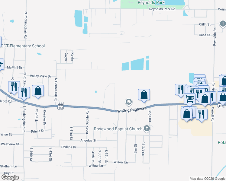 map of restaurants, bars, coffee shops, grocery stores, and more near 304 Foxfire Drive in Paragould