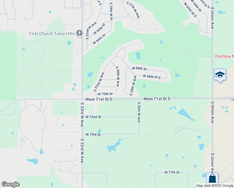 map of restaurants, bars, coffee shops, grocery stores, and more near 3012 West 70th Street in Tulsa