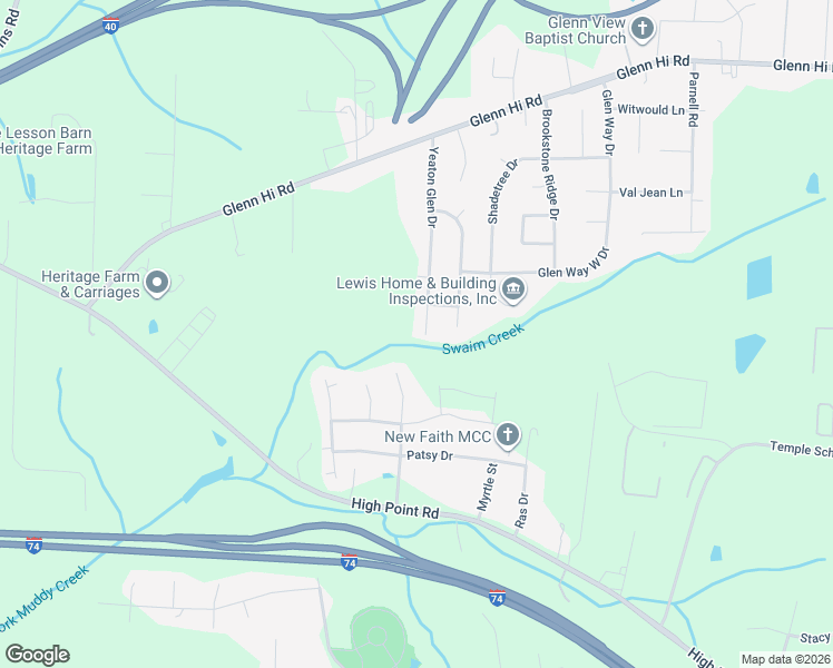 map of restaurants, bars, coffee shops, grocery stores, and more near 6092 Yeaton Glen Drive in Winston-Salem
