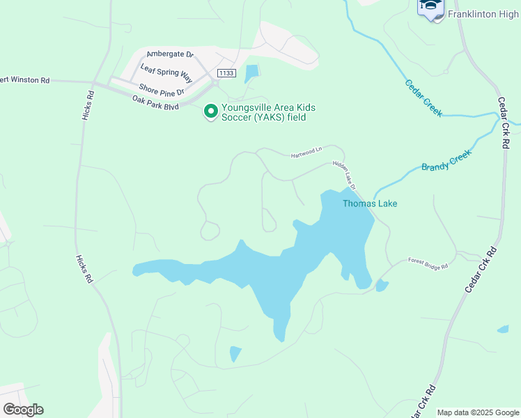 map of restaurants, bars, coffee shops, grocery stores, and more near Park Meadow Lane in Youngsville