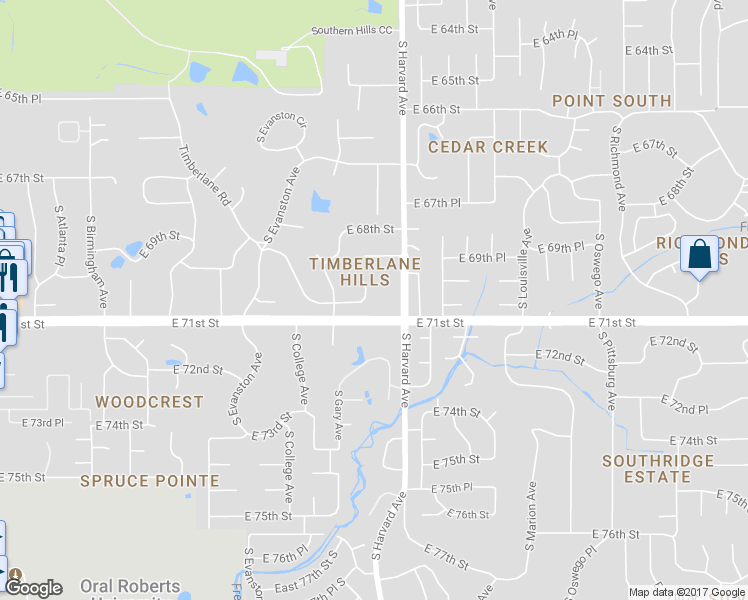 map of restaurants, bars, coffee shops, grocery stores, and more near 6921 S Gary Ave in Tulsa