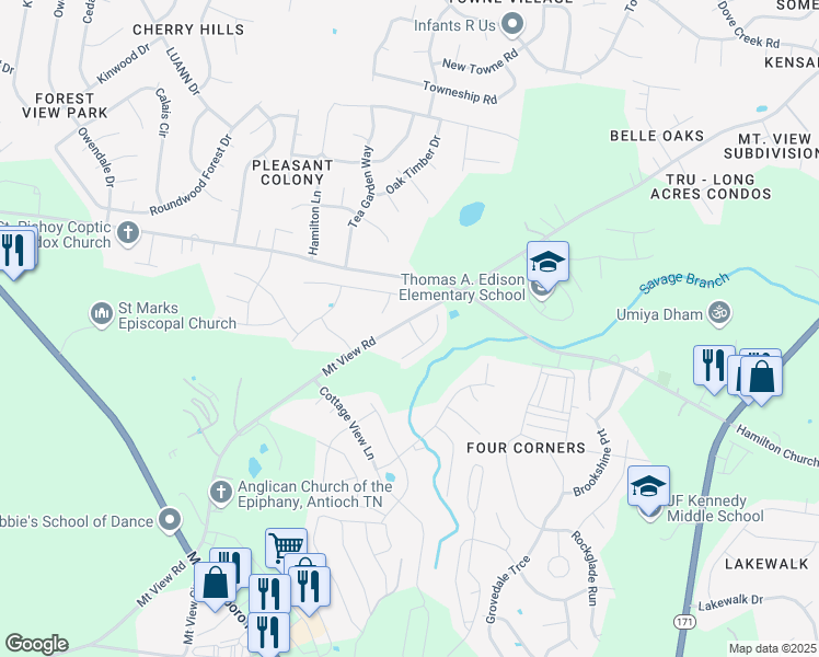 map of restaurants, bars, coffee shops, grocery stores, and more near 3000 Apple Orchard Trail in Nashville