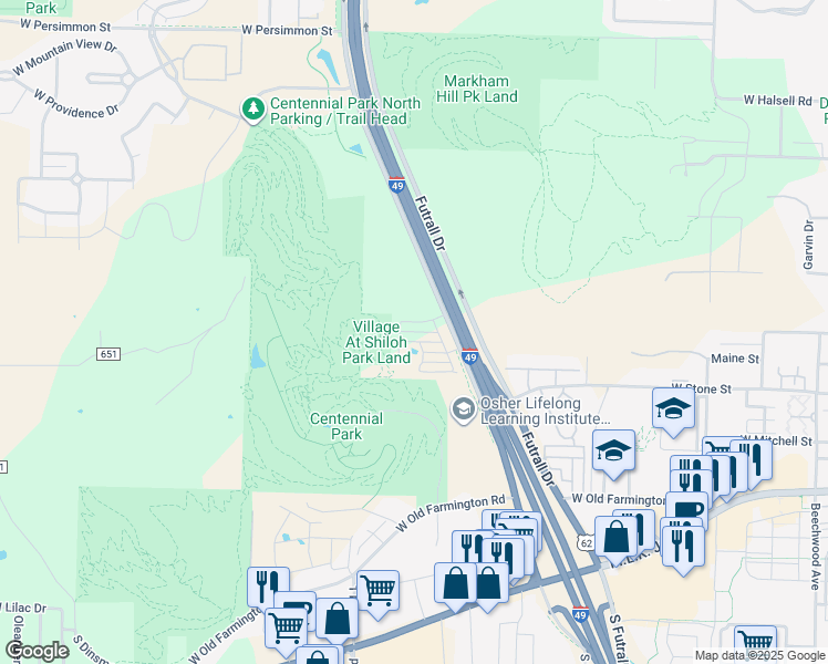 map of restaurants, bars, coffee shops, grocery stores, and more near 2863 West Hillshire Drive in Fayetteville