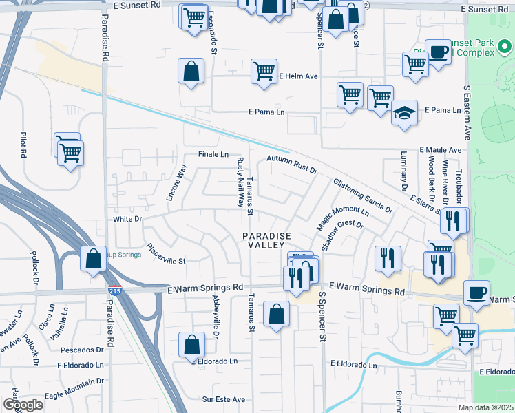 map of restaurants, bars, coffee shops, grocery stores, and more near 1508 White Drive in Las Vegas