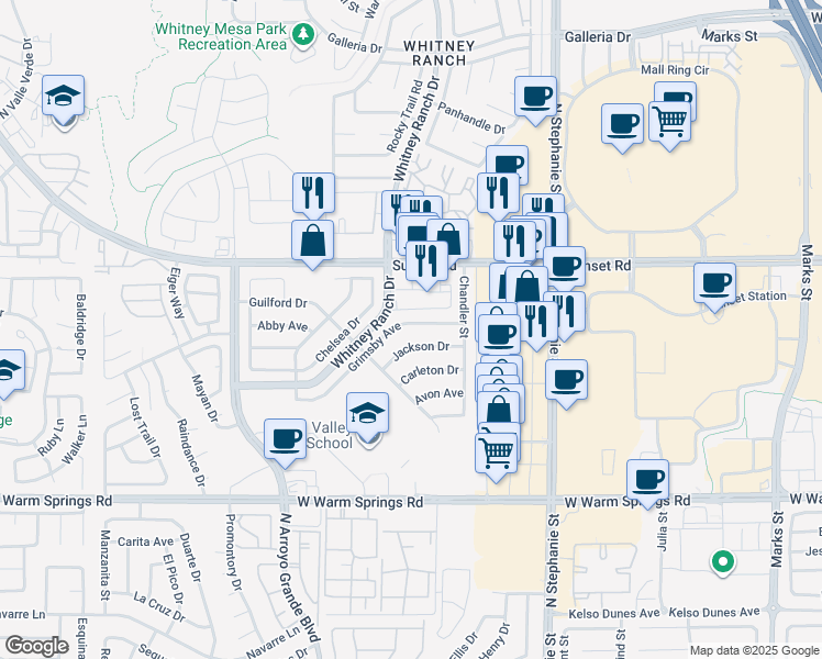 map of restaurants, bars, coffee shops, grocery stores, and more near 582 Grimsby Avenue in Henderson
