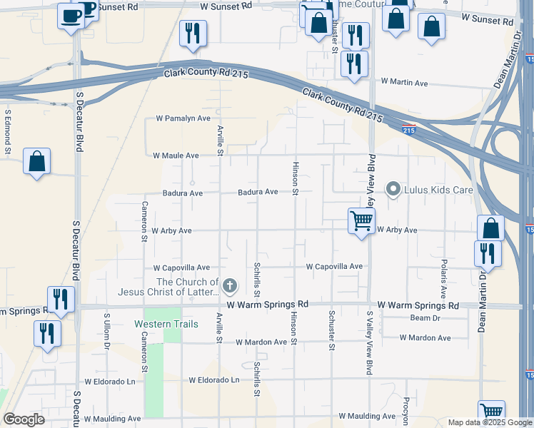 map of restaurants, bars, coffee shops, grocery stores, and more near 7075 Schirlls Street in Las Vegas